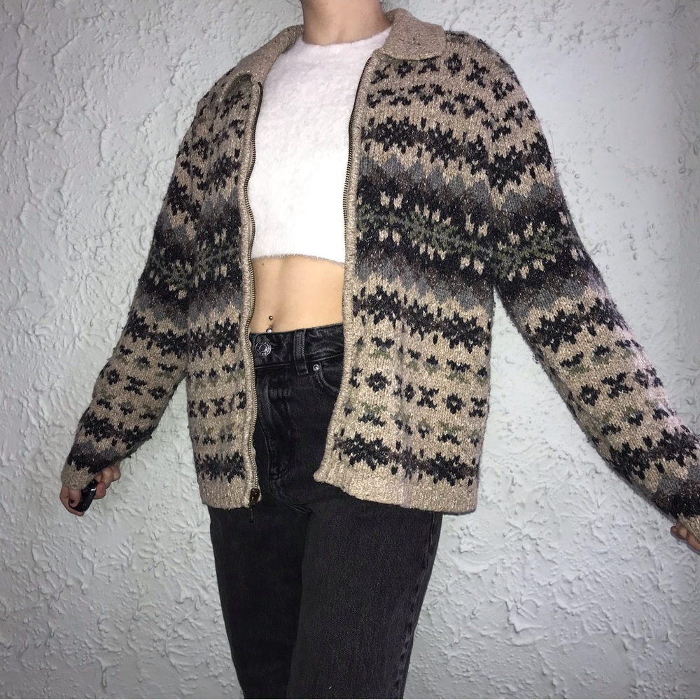 CROFT & BARROW Vintage Zip Up Patterned Sweater